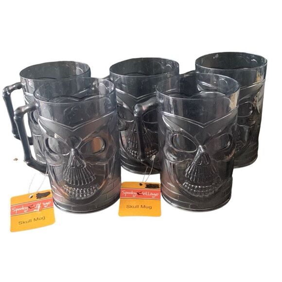 NEW Spooky Village 2013 Skull Mug Drink Cups! Lot of 5 Spook Up Your Party! - Picture 1 of 13